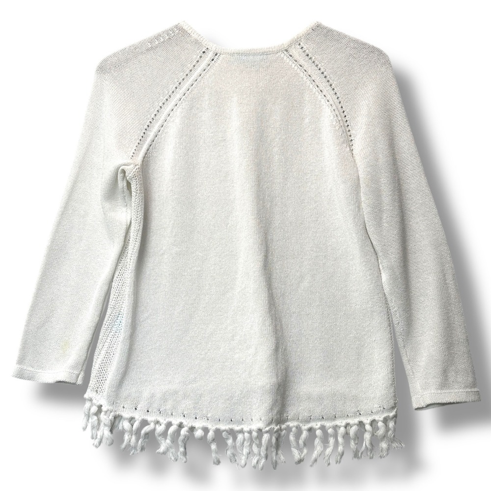 J.McLaughlin Women Fringe Hem Knit Sweater Top M Italian Yarn Resort Nautical - Picture 3 of 7